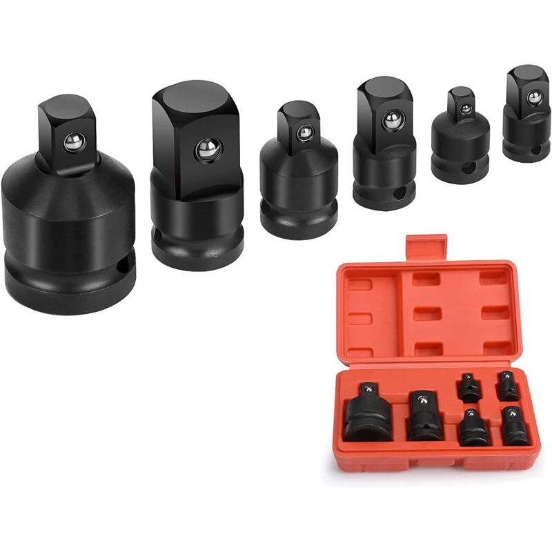 Set Di Adattatori Per Bussole Neri Da 6 Pezzi, Conversioni Per Avvitatore A Impulsi, Chiave In Acciaio Legato Al Cromo-molibdeno: Da 1/4" A 3/8", Da 3/8" A 1/4", Da 3/8" A 1/2", Da 1/2" A 3/8", Da 1/2