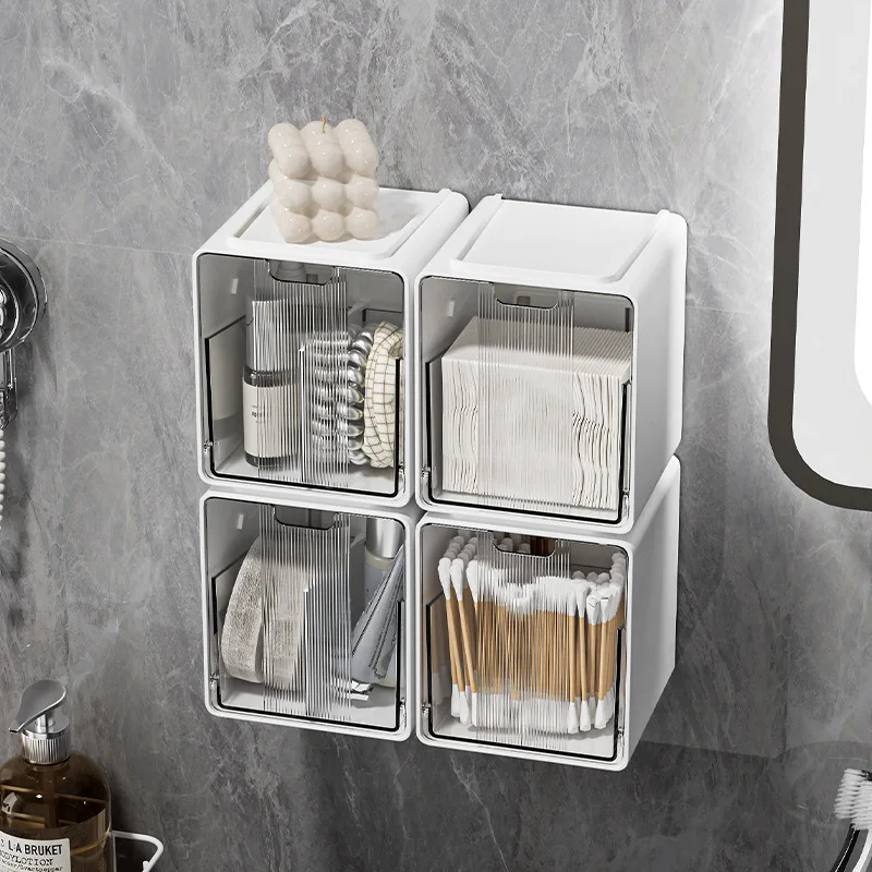Transparente Badezimmer-Auszugbox für Wattestäbchen & Wattepads – Bohrerfreier Schubladen-Organizer für unter dem Spiegelschrank