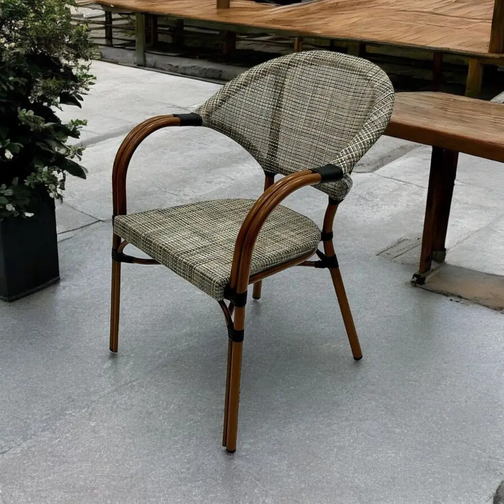 Rattan Garden Armchairs, Deluxe Cafe Chairs, Fabric Rattan and Aluminium Garden Chair, Fully Weatherproof Stacking Chairs