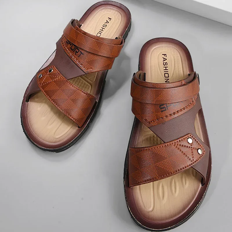 Herren-Ledersandalen, Sommer-Mode-Strandschuhe, Trendige Herren-Freizeitschuhe, Offene Zehenpartie Rutschfeste Sandalen, Herrenschuhe