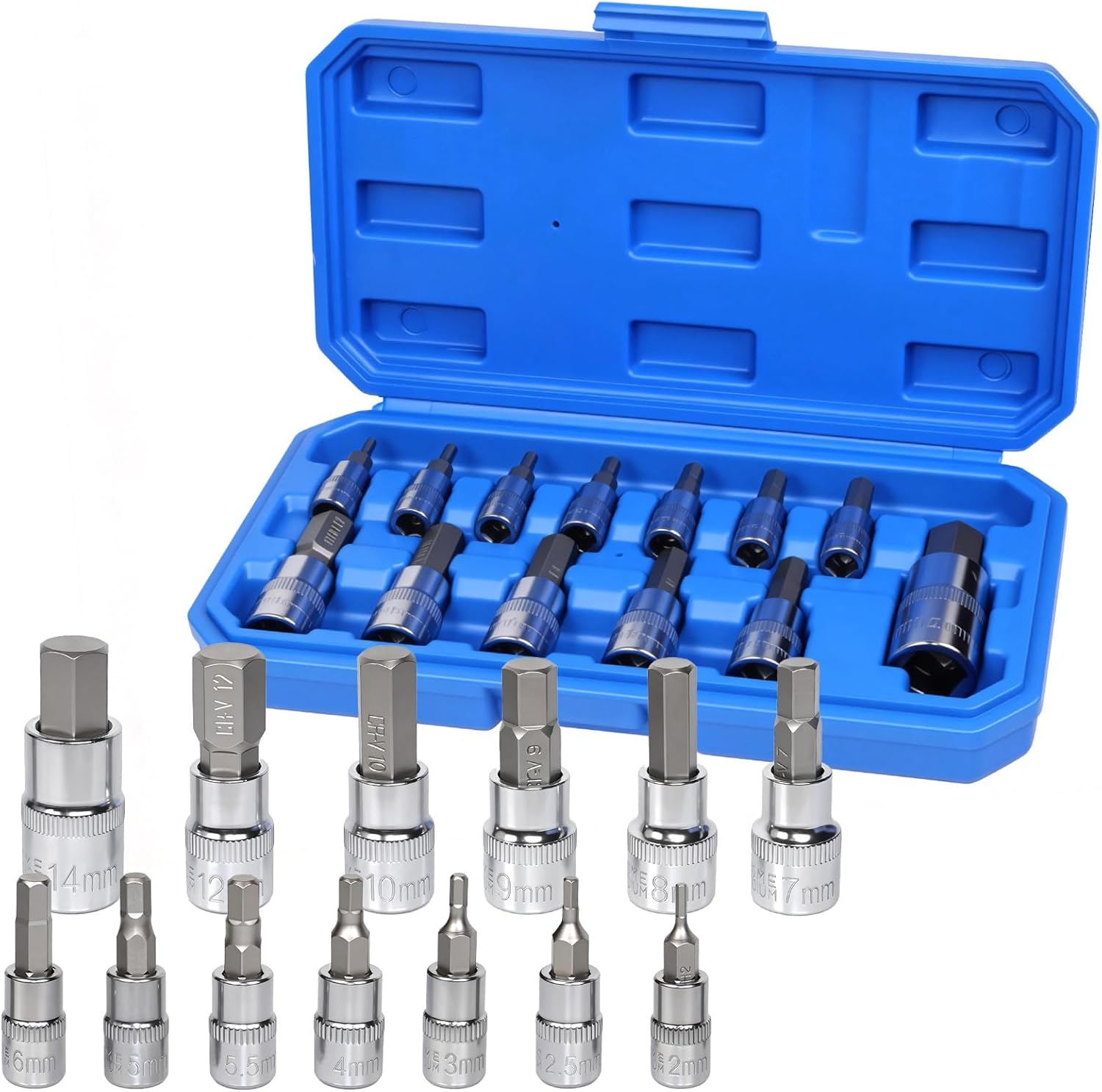 Set Di 13 Bussole A Brugola Da 1/2", 1/4", 3/8", Bussole A Brugola (2 Mm, 2,5 Mm, 3 Mm, 4 Mm, 5 Mm, 5,5 Mm, 6 Mm, 7 Mm, 8 Mm, 9 Mm, 10 Mm, 12 Mm, 14 Mm)