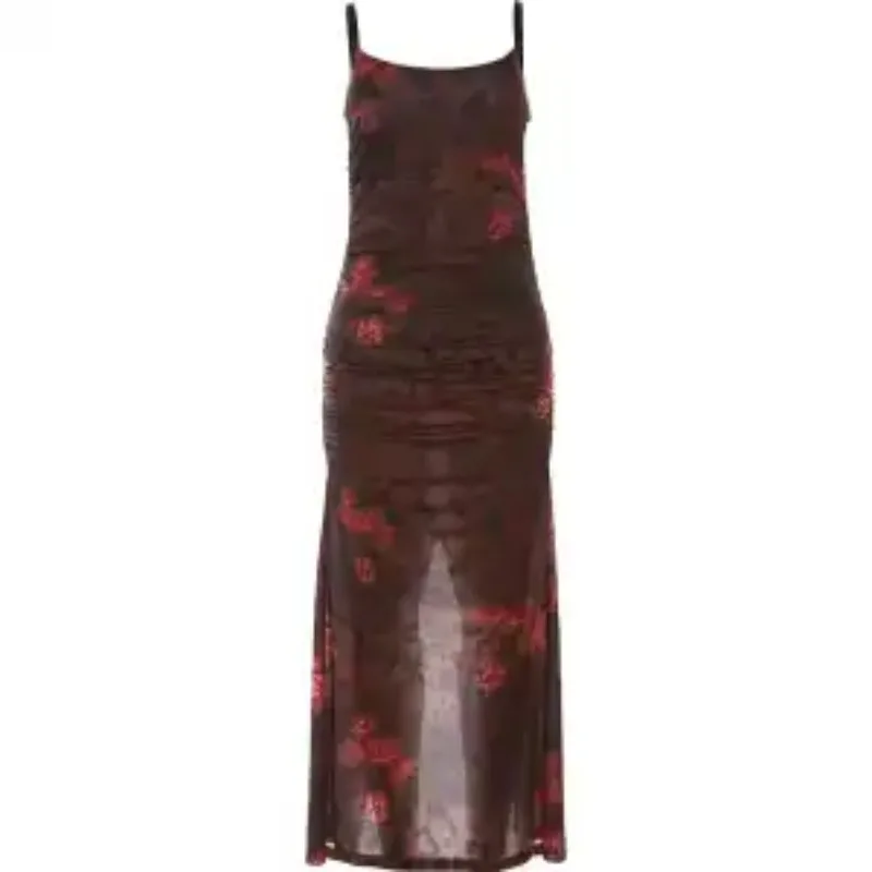 Damen Ärmelloses Maxikleid mit Blumenmuster, Figurbetontes Langes Kleid mit Spaghettiträgern für Partys und Abendveranstaltungen Image