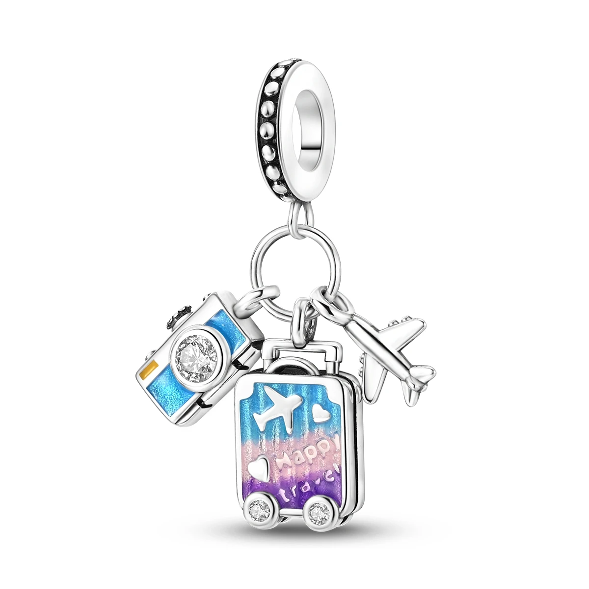 925 Sterling Silber Kamera Koffer Flugzeug Reise Charm Anhänger Perle Passend für Armbänder Wanderlust Urlaub Damen Schmuck Geschenk Image