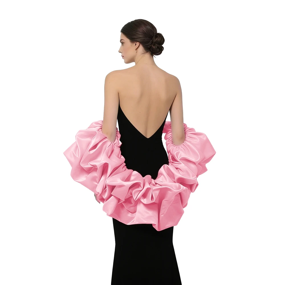 Satin-Puffärmel-Cape Braut-Schal Gerüschter Bolero-Wrap für Braut Hochzeitskleid-Überwurf Image