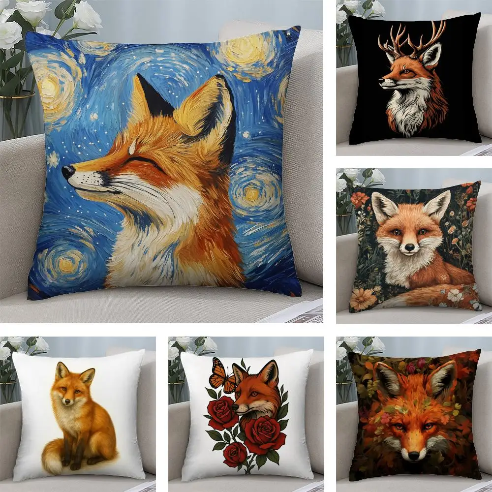 Niedlicher Fuchs-Kissenbezug aus Plüschstoff, weich, doppelseitig bedruckt, für Sofa, warm, für den Winter, für Zuhause, Kindergeschenk, Kissenhülle Image