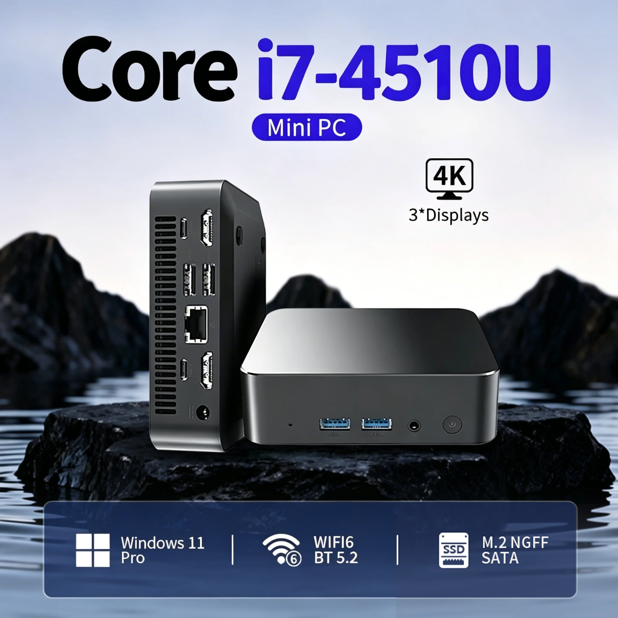 NOUVEAU 2026 Mini PC Portable Windows 11 Pro Intel Core i7 4510U 16 Go RAM 512 Go SSD 4K HD Type-C Mini PC Ordinateur de Bureau Wifi 6