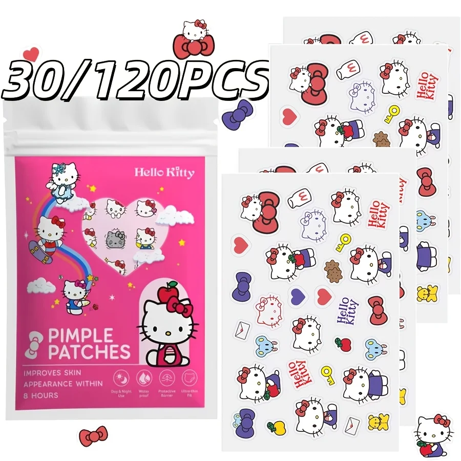 30/120 Stück Sanrio Hello Kitty Cartoon Hydrokolloid-Akne-Pflaster – dekorativer Gesichtsaufkleber – deckt Hautunreinheiten und Aknenarben ab. Image