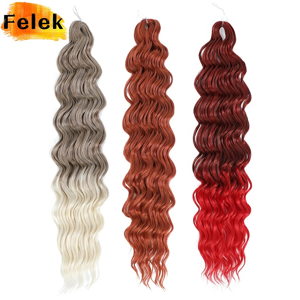 Ombre Burgund Anna Curls 24-Zoll-Synthetik-Flechthaarverlängerungen Lose tiefe Welle Twist gestrickte blonde lockige Häkelzöpfe Image