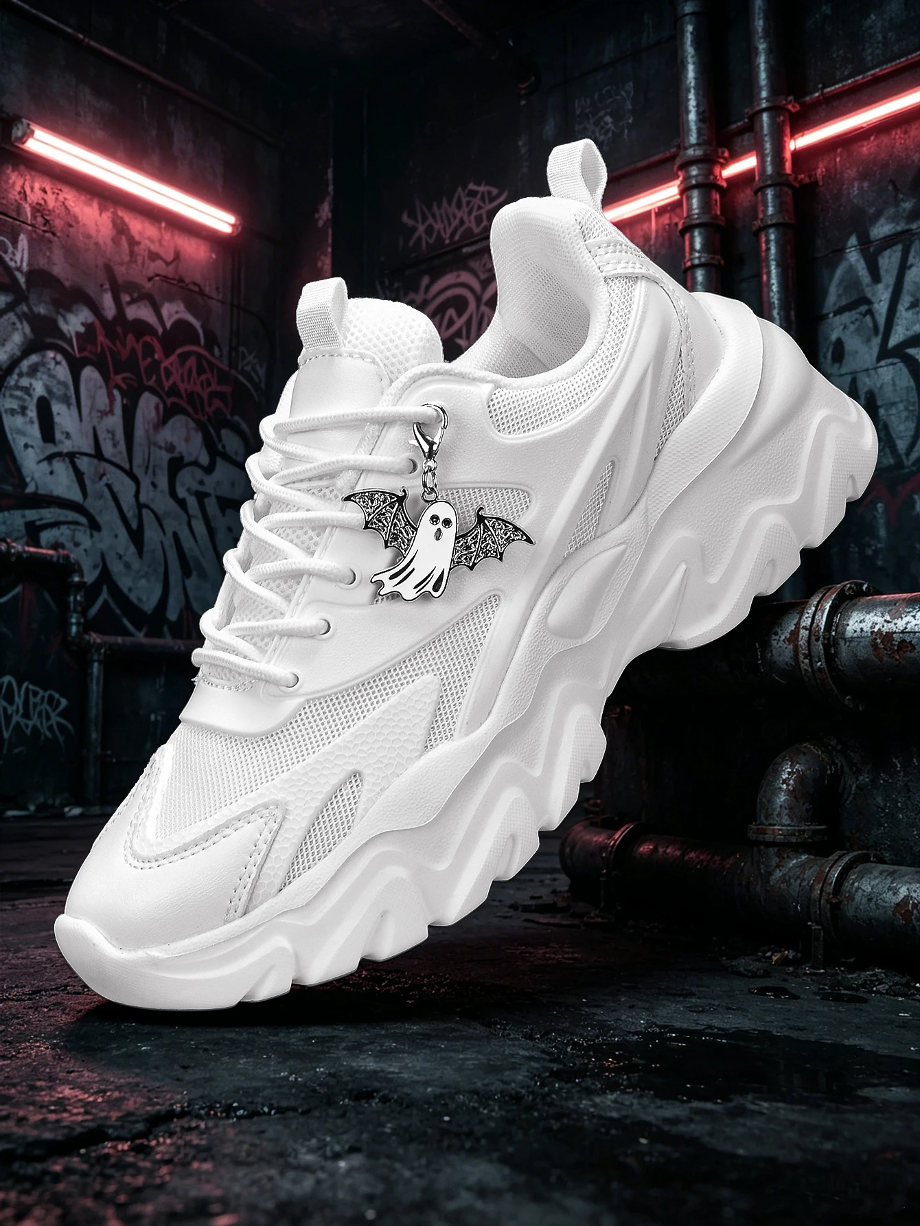 Damen 2026 Neuer Stil Dunkle Gothic-Style Plateau-Sneaker mit 5 cm Erhöhung, High-Street-Subkultur-Trend, Vielseitige Freizeitschuhe, Atmungsaktives Mesh-Gewebe mit Schlangenmuster-Obermaterial,