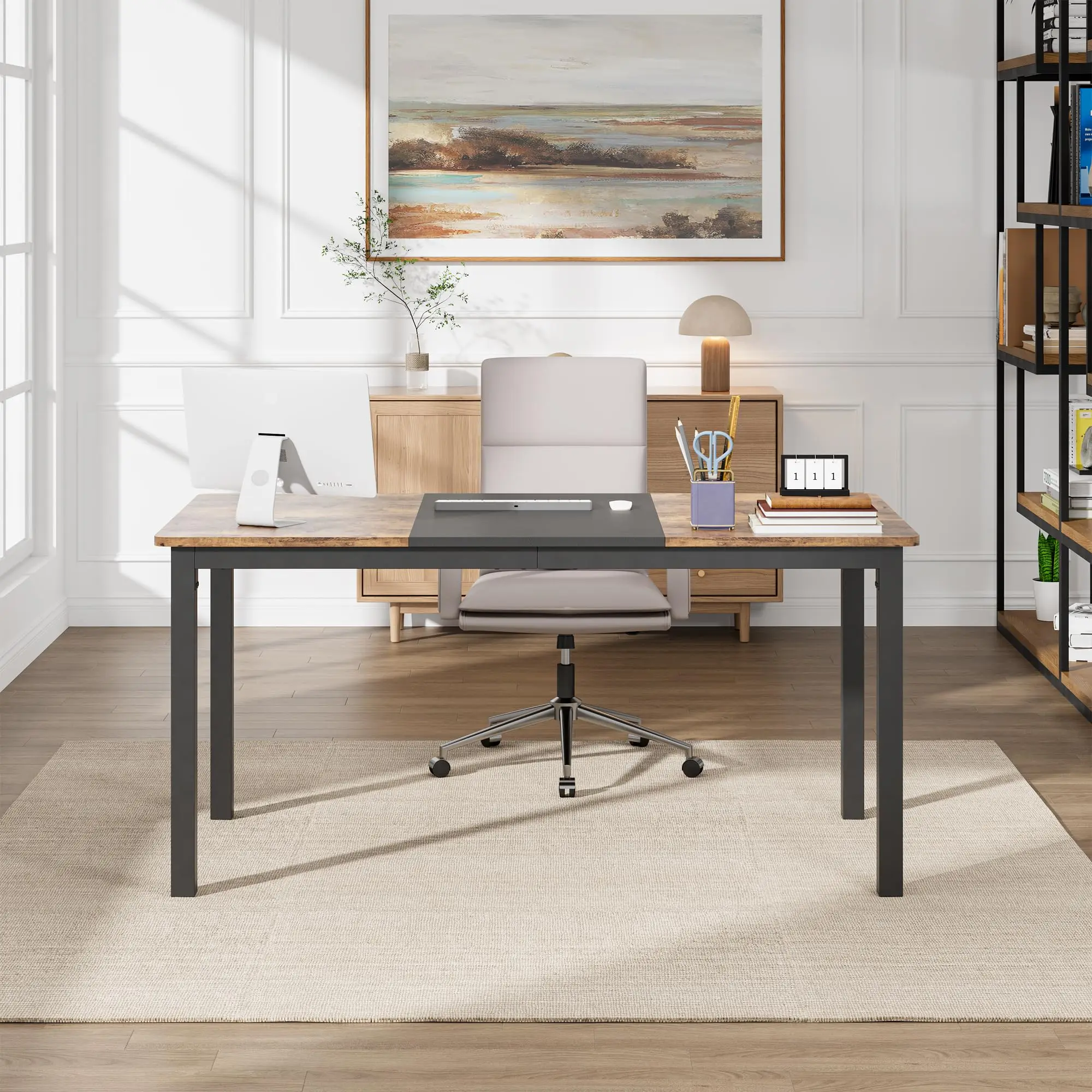 Computertisch, großer Bürotisch mit schwarzem Metallrahmen, moderner Gaming-Tisch im schlichten Stil, stabiler Schreibtisch für Zuhause, Arbeit, Studium