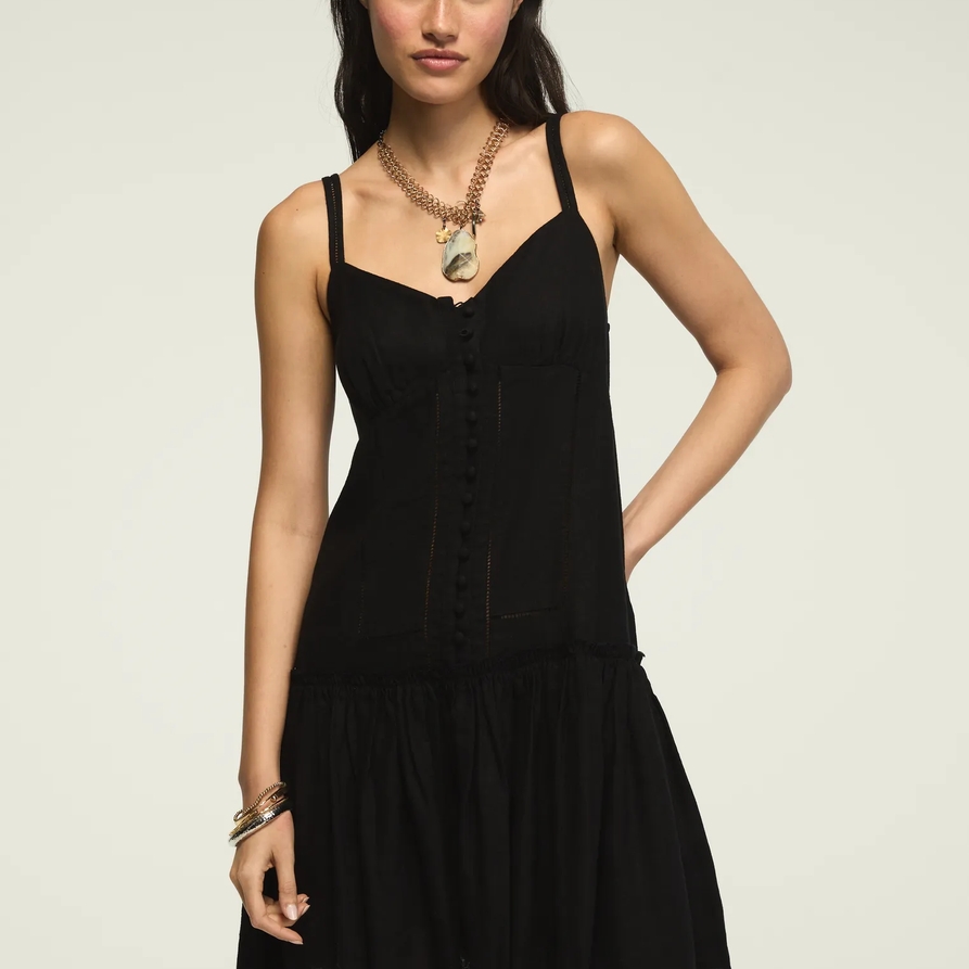 Lucky Brand Embroidered Drop Waist Mini in Caviar, Size L