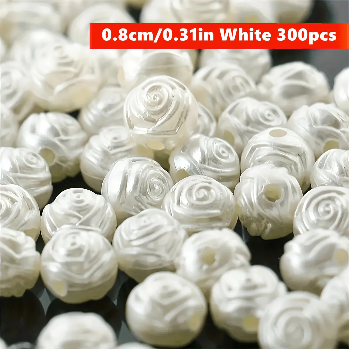 8 mm, 300 Stück, Acryl-Rosenperlen, weiße Abstandsperlen, geeignet für die DIY-Herstellung Image