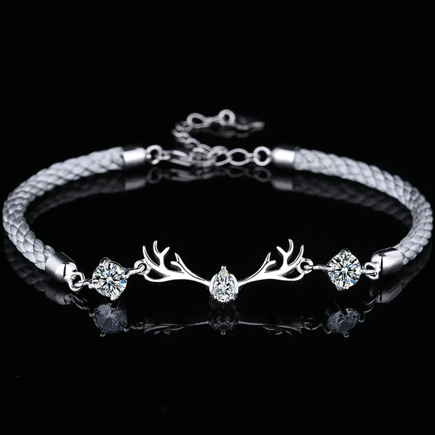 925 Sterling Silber Charms Hirschhorn AAA Zirkon Kristall Armband für Damen Mode Geflochtenes Hochzeits-Designer-Schmuck Geschenk Image