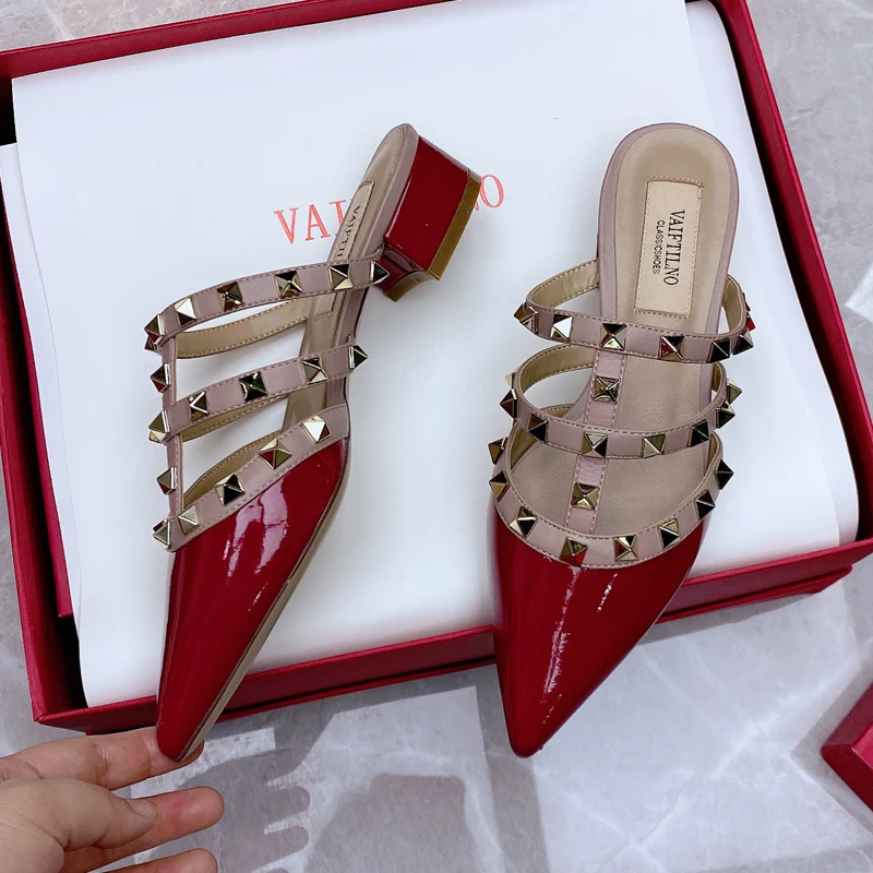 Schuhe für Frauen 2025, Trend, Luxusmarke, Lederhausschuhe, Outdoor, Sommer, Plateausandalen, spitze Zehen, Nieten, elegante Damenschuhe