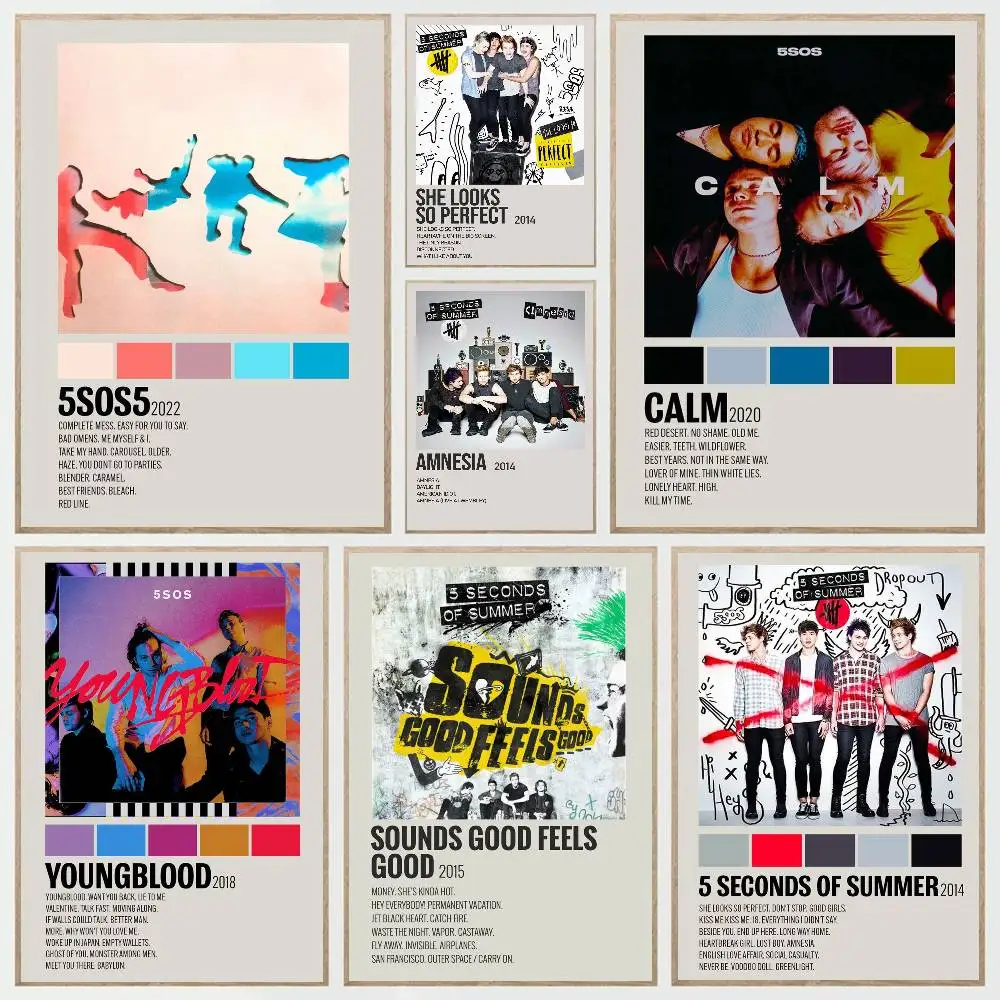 Sommer HD Musik Album 5SOS Tracklist S-Sekunden Ruhe Poster Aufkleber Druck Wasserdichte Wand Kunst Für Wohnzimmer Schlafzimmer wohnkultur Image