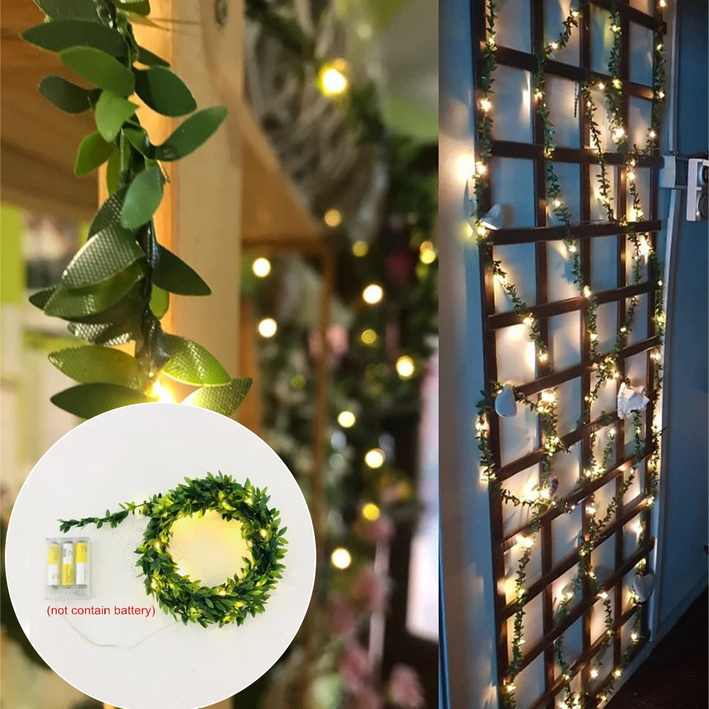 Grüne Blätter Licht LED Kupferdraht Beleuchtungsketten AA Batterie 2m 5m 10m für Hochzeit Wald Tisch Weihnachten Haus Party dekorieren