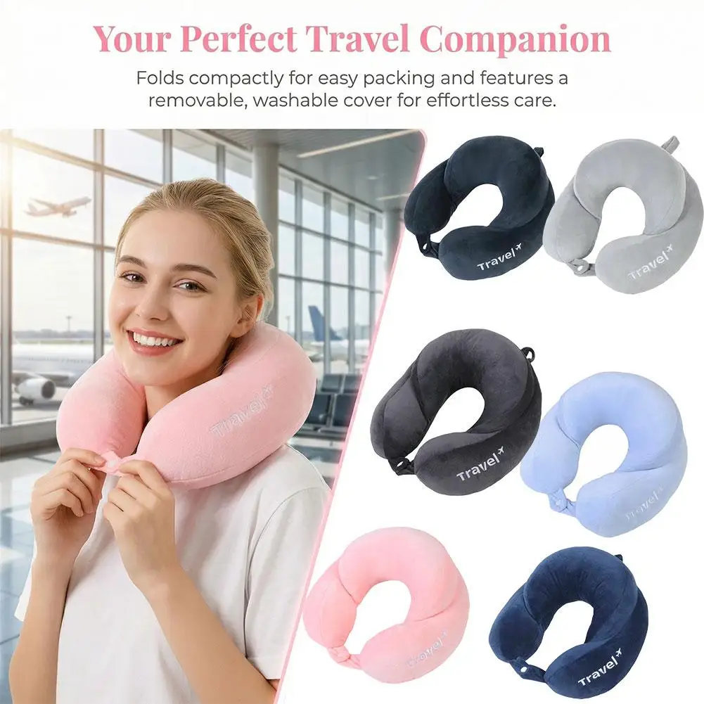 Memory-Schaum Reise-Nackenkissen Ergonomisches U-förmiges Kopfstützkissen für Flugzeug/Auto/Büro Waschbarer Bezug Image