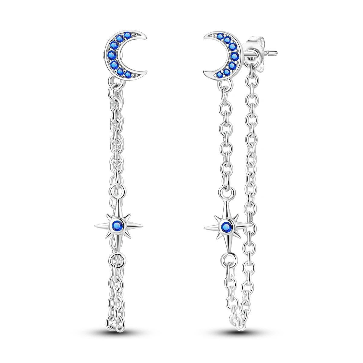 Ohrstecker aus 925er-Sterlingsilber mit Mond- und Sternquasten für Damen, niedliche böhmische Ohrhänger im koreanischen Stil, trendiges Schmuckgeschenk Image