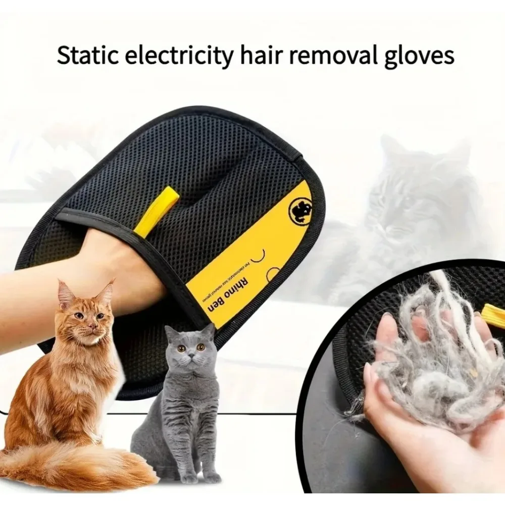 Große statische Tierpflegehandschuhe – Verbesserte Haarentferner-Handschuhe mit schwarzen und gelben Akzenten für Hunde und Katzen Image