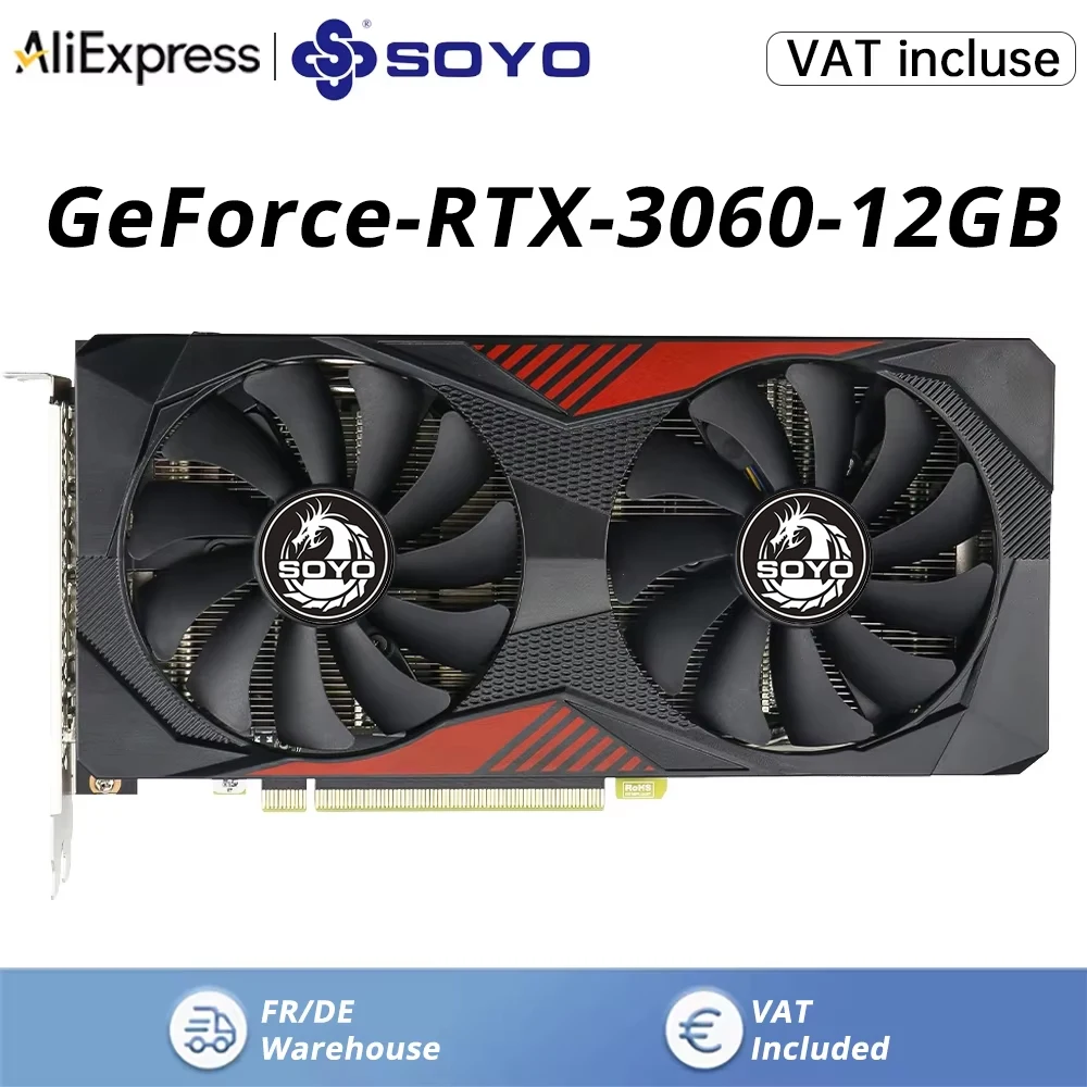 SOYO RTX 3060 12 GB Grafikkarte GDDR6 192 Bit PCI Express 4.0 ×16 8Pin NVIDIA GPU Rtx 3060 Gaming-Grafikkarte Desktop-GPU Image