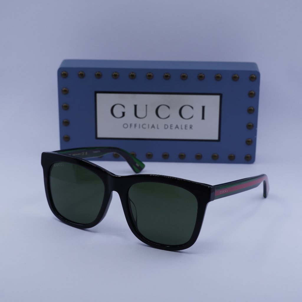 Gucci Accessories | Gucci Gg0057skn 002 Square Men Sunglasses - Black\Green | Color: Black/Green | Size: 56 - 18 - 145