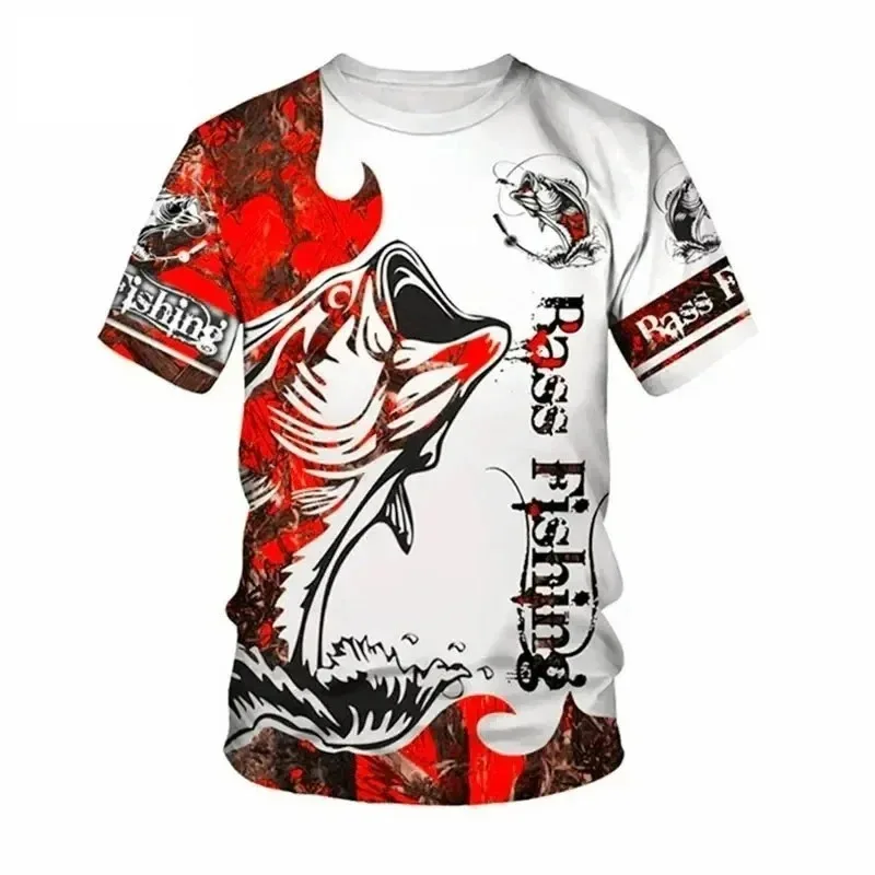 Herren Angel-T-Shirt mit Rundhalsausschnitt und Kurzen Ärmeln, 3D-Gedrucktes Fischmuster, Lässiger Street-Hip-Hop-Stil, Übergröße, Lockeres Rundhals-Oberteil Image