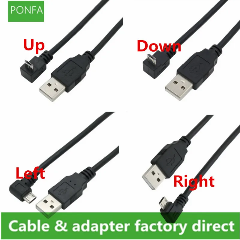 USB2.0 Stecker auf Micro-USB Oben & Unten & Links & Rechts Gewinkeltes 90-Grad-Kabel für Handy Tablet MicroUSB Winkelkabel 25cm/150cm Image
