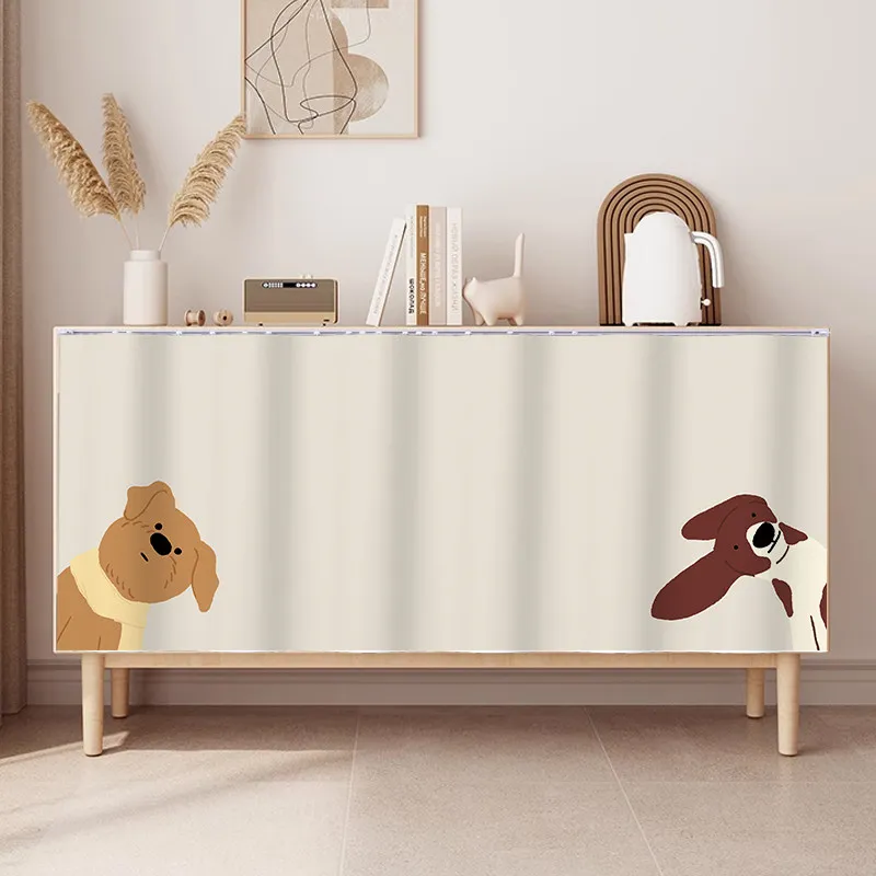 VIKAMA Niedlicher Hundemuster-Klettverschluss-Abdeckvorhang für Schrank, Esszimmer, Sideboard, Staubdichter und Dekorativer Vorhang für die Heimdekoration Image