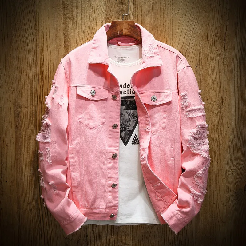 Frühling Herbst Neue männer Jean Jacke Slim Fit Baumwolle Denim Jacke Rot Weiß Schwarz Ripped Loch Jean Mäntel Männer outwear Plus größe