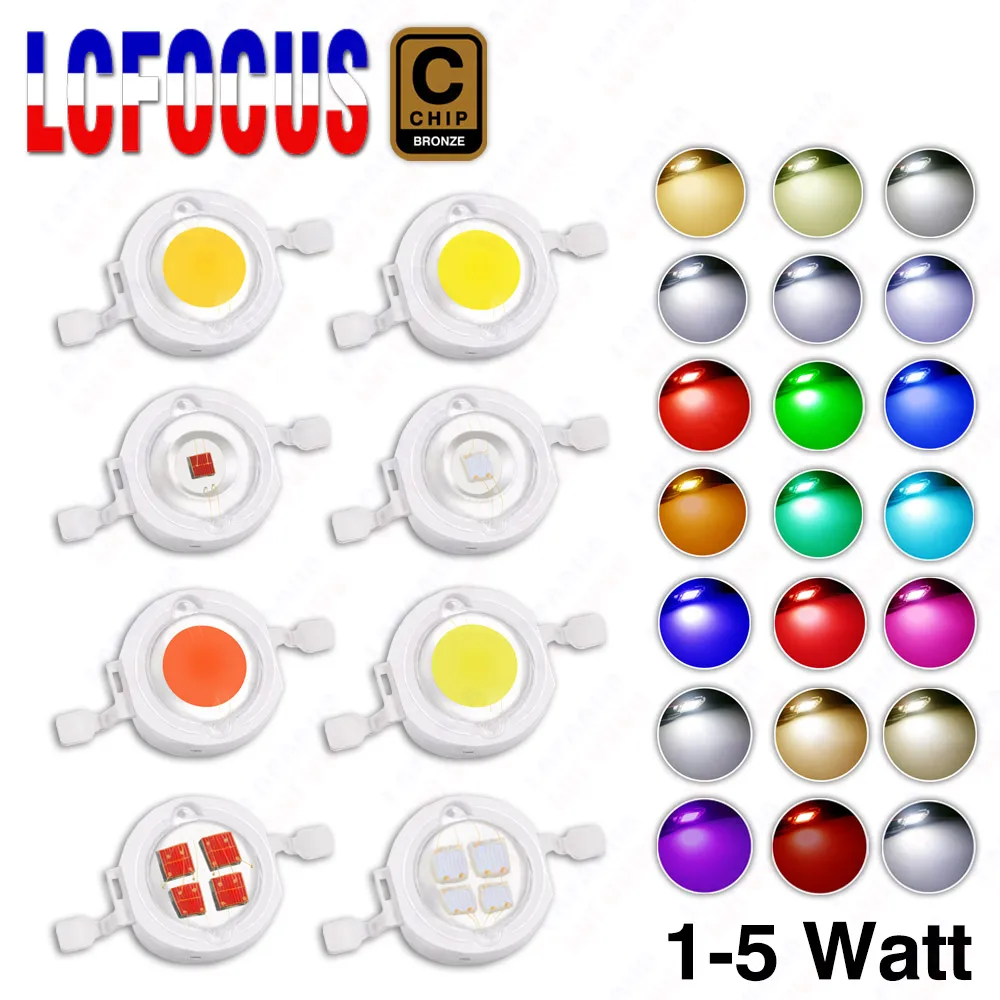 10pcs puces LED 1W 3W 5W lumière chaude lumière naturelle lumière blanche froide lumière rouge lumière verte lumière bleue lumiè