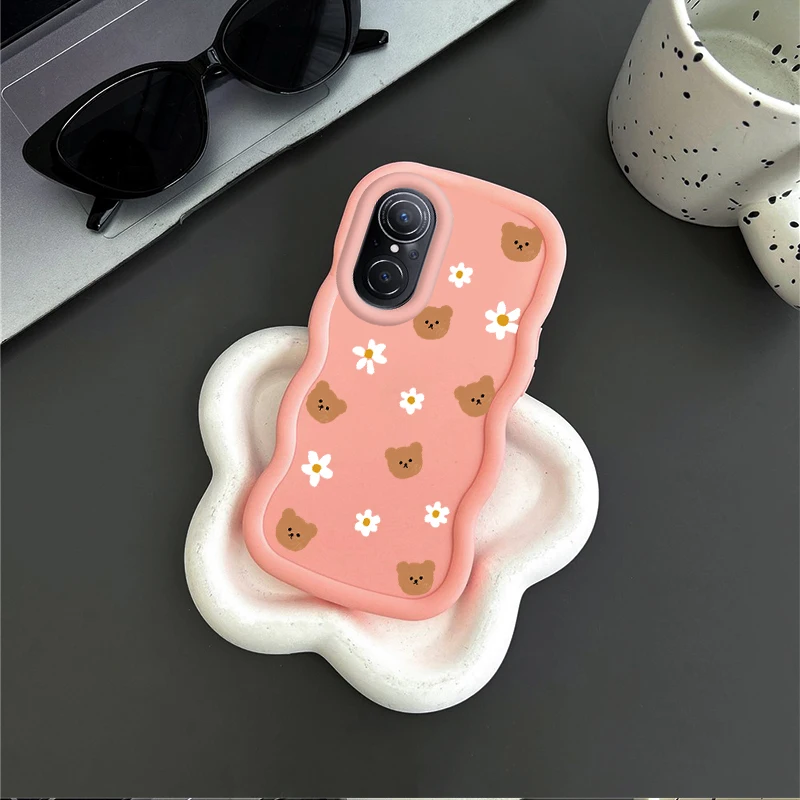 Nova 9 SE Braunbär Wellenförmige Silikon-Handyhülle für Huawei Nova 9 SE 7i 4E P40 Lite P30 Lite Cover Image