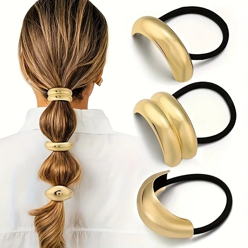 3-teiliges Minimalistisches Haargummi-Set im Coolen Stil aus Metall, Personalisiertes Hochwertiges Haargummi-Set für Pferdeschwänze und Haarband Image