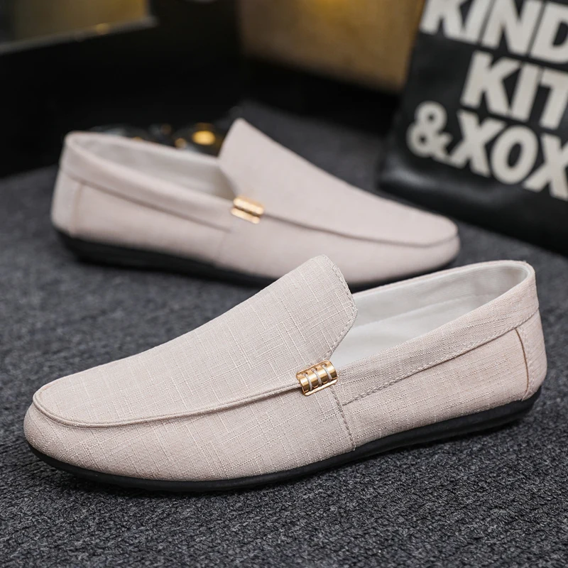 Modische beige Freizeitschuhe für Herren, flache Schuhe, Sommer, atmungsaktiv, bequeme Slipper, Herren-Slip-on-Schuhe, leichte Herren-Fahrschuhe