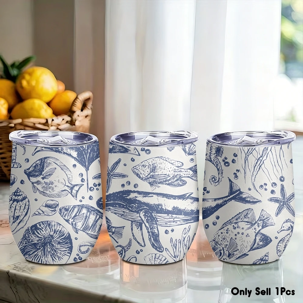 Blue Ocean Serie Vakuum-Thermosbecher 12oz Eierschalenbecher mit Deckel Tragbare Kaffeetassen Reise Haushalt Büro Trinkbecher Image