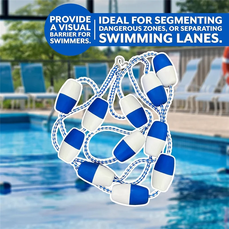 【Offre à durée limitée】 Flotteurs de corde de piscine de 16 pieds pour diviser la piscine - Corde de sécurité de piscine avec flotteurs - Corde de séparation de piscine pour une extrémité profonde peu