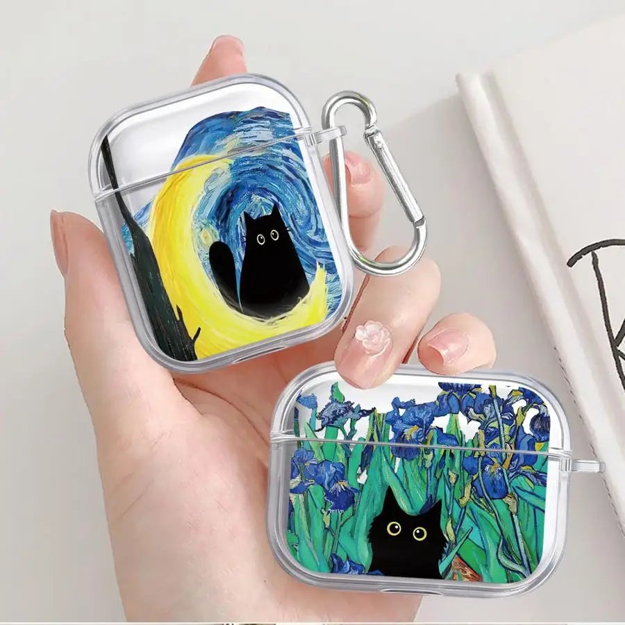 Ölgemälde Van Gogh Katze Klare Kopfhörerhüllen Schutzhülle für Airpods 1 2 Pro3 4 Pro2 3 Pro Image
