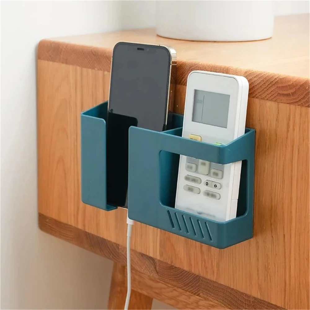 1 Stück Wandmontierte Fernbedienungs-Aufbewahrungsbox ohne Bohren für TV-Fernbedienung, Handyhalter mit Ladefunktion Image