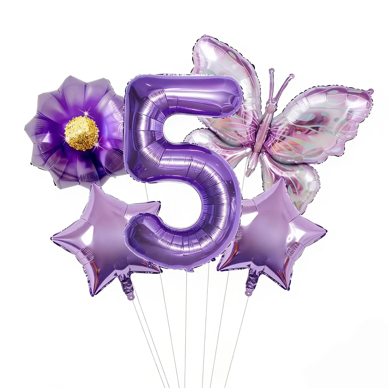 Neues Lila Schmetterling-Blumen-Set mit 32 Zoll Digitalen Aluminiumfolien-Ballons für Kindergeburtstags-Partydekoration und Szenengestaltung Image