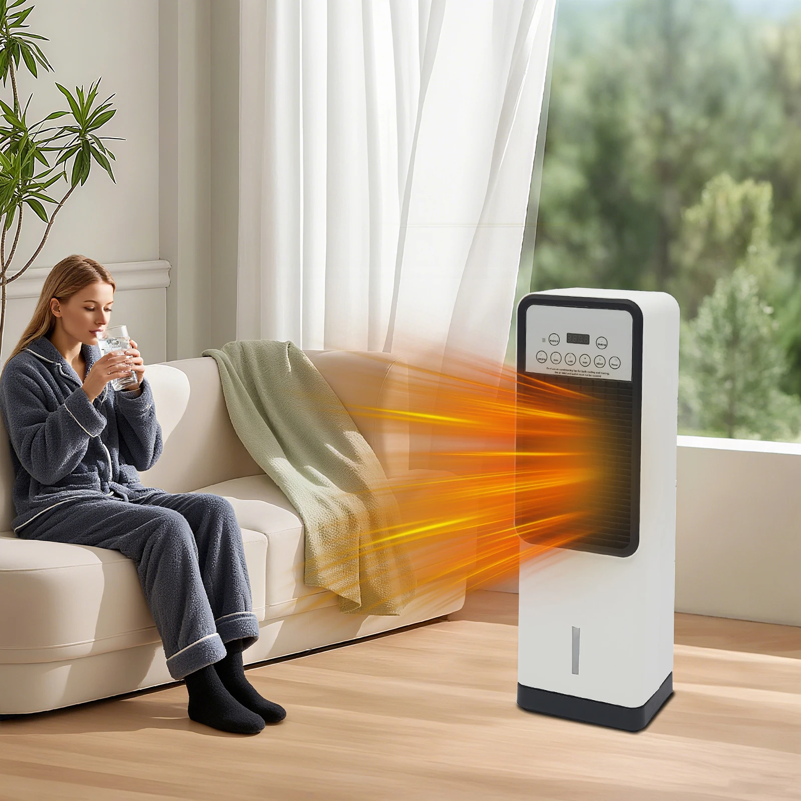 Ventilateur de climatiseur avec télécommande, ventilateur sur pied avec fonction de chauffage et de refroidissement, ventilateur de climatiseur, réservoir d