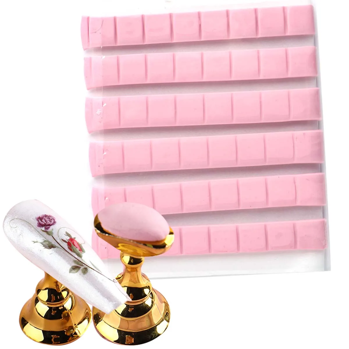 48 Stück weiß-rosa Nagelkleber, weiß-rosa Kleimasse für Nagelspitzen, Halter, Display, wiederverwendbare Fixiermasse, klebrige Übungswerkzeuge Image
