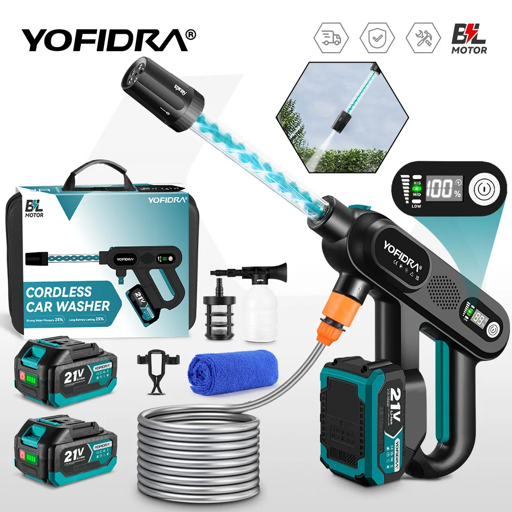 YOFIDRA 5IN1 220Bar Bürstenloser elektrischer Hochdruck-Autowascher, Wasserspritzpistole, Waschwerkzeug für Makita-Akkus Image
