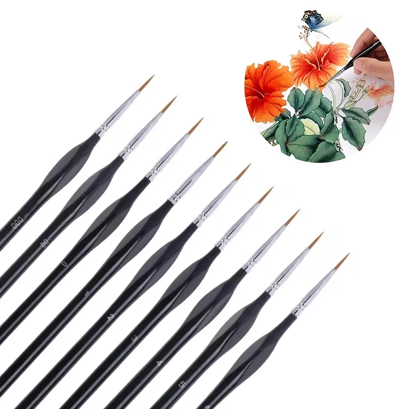 6-teiliges Miniatur-Pinselset, Mikro-Detailpinsel, 6 mm feine Spitze, Pinsel für Acryl, Aquarell, Öl, Gesicht, Nägel, Modellbau Image