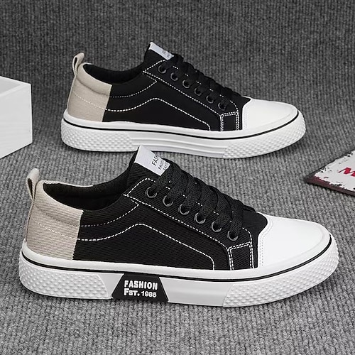 Herren-Sneaker aus Canvas mit Schnürung, lässige, niedrige Schuhe zum Spazierengehen für Reisen, Schule, Alltag und gehobene Freizeitoutfits Image