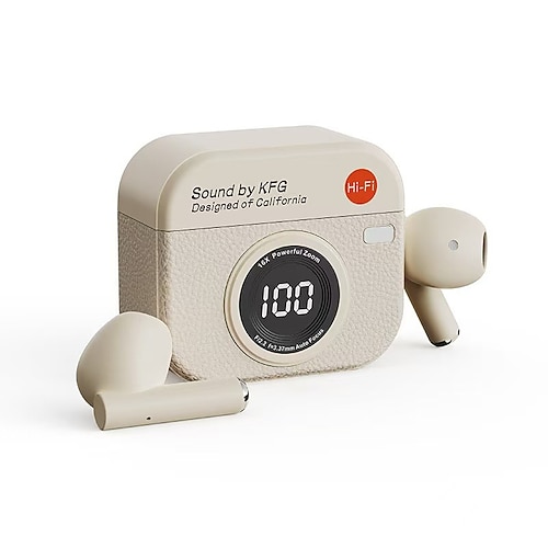Kabellose Ohrhörer im Retro-Kamera-Design, Bluetooth 5.3-Kopfhörer mit Ladecase und LED-Ladeanzeige, HiFi-Stereo-Sound HD-Mikrofon, intelligente Touch-Steuerung, Ohrhörer mit langer Akkulaufzeit für Image