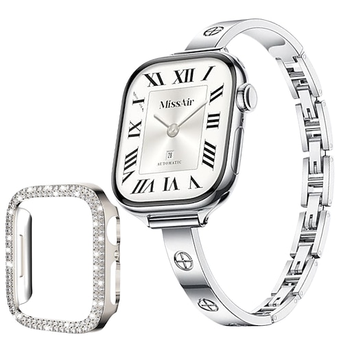 Schmuck Armband Kompatibel mit Apple Watch Armband 38mm 40mm 41mm 42mm 44mm 45mm 46mm 49mm mit Hülle Edelstahl Ersatzarmband für iwatch Ultra 3 2 Series 11 10 9 8 7 SE 6 5 4 3 2 1 Image