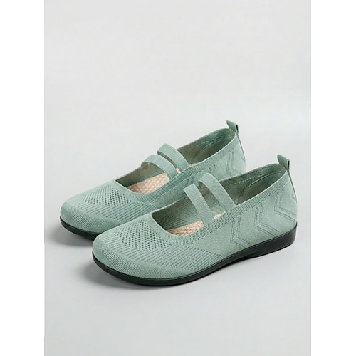 Hellblaue, atmungsaktive Mary-Jane-Strickschuhe für Damen – leichte, bequeme Slipper mit weicher Sohle für bequemes Reisen und den Alltag. Image