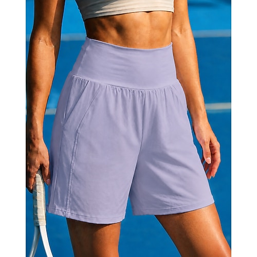 Damen Einfarbig Lässiger Rock Tennisröcke mit Shorts Sportrock Tasche Elastischer Bund Sportlich Leicht Elastisch Feuchtigkeitsableitend Atmungsaktiv Tennis Golfspiel Laufen Rock Schwarz Weiß Rosa Image