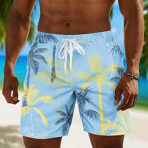Herren Kokospalme Tropische Pflanzen Badehosen Badeanzüge Badeshorts Boardshorts Mittlere Taille Hawaiianisch Täglich Strandurlaub Seitentaschen Netzfutter Elastischer Kordelzug in der Taille Designer Image