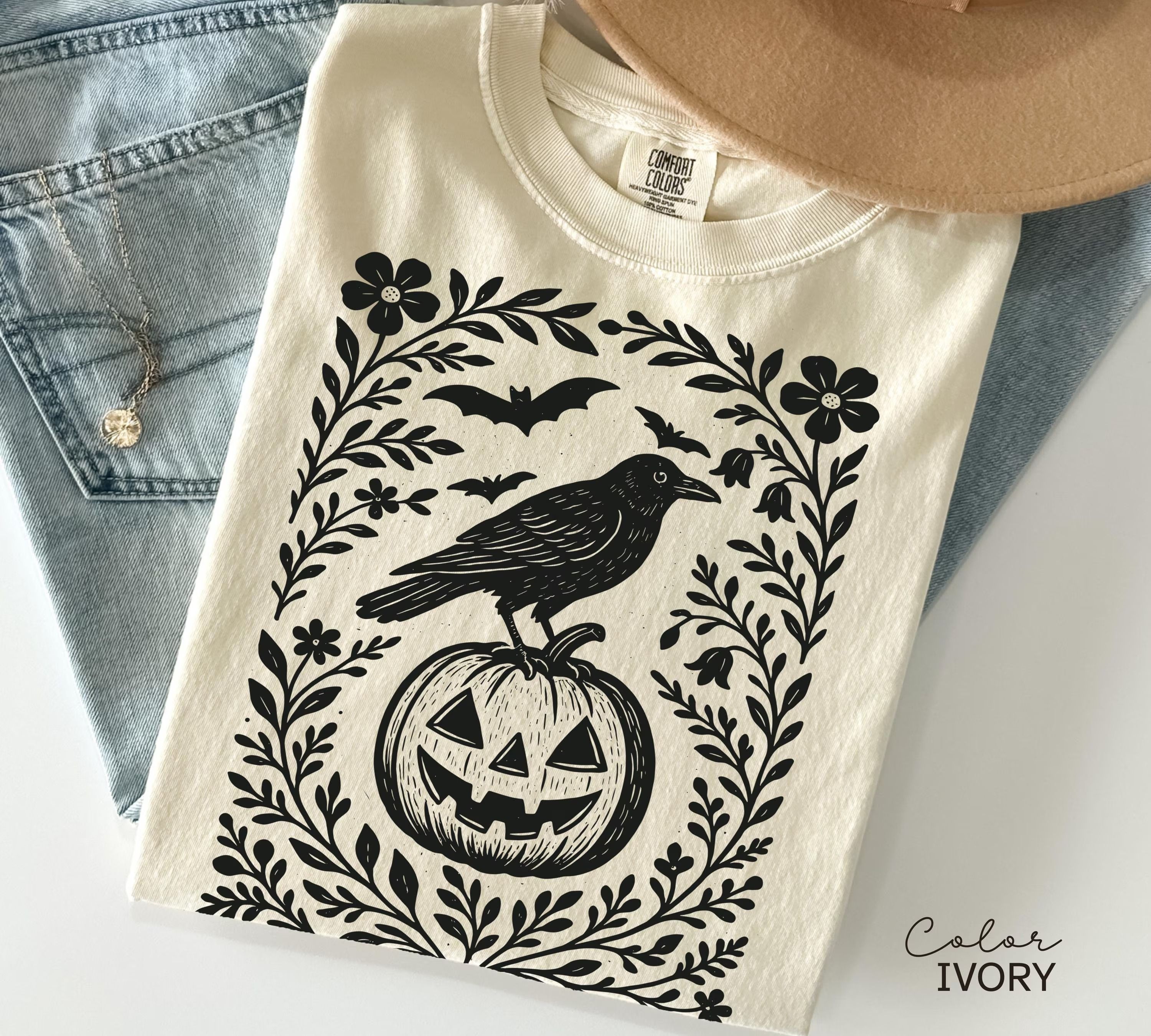 Halloween Raven Pumpkin Shirt Spooky Crow Graphic Tee Cottagecore Fall Witchy Halloween T Shirt Gothic Autumn grey l t Shirt