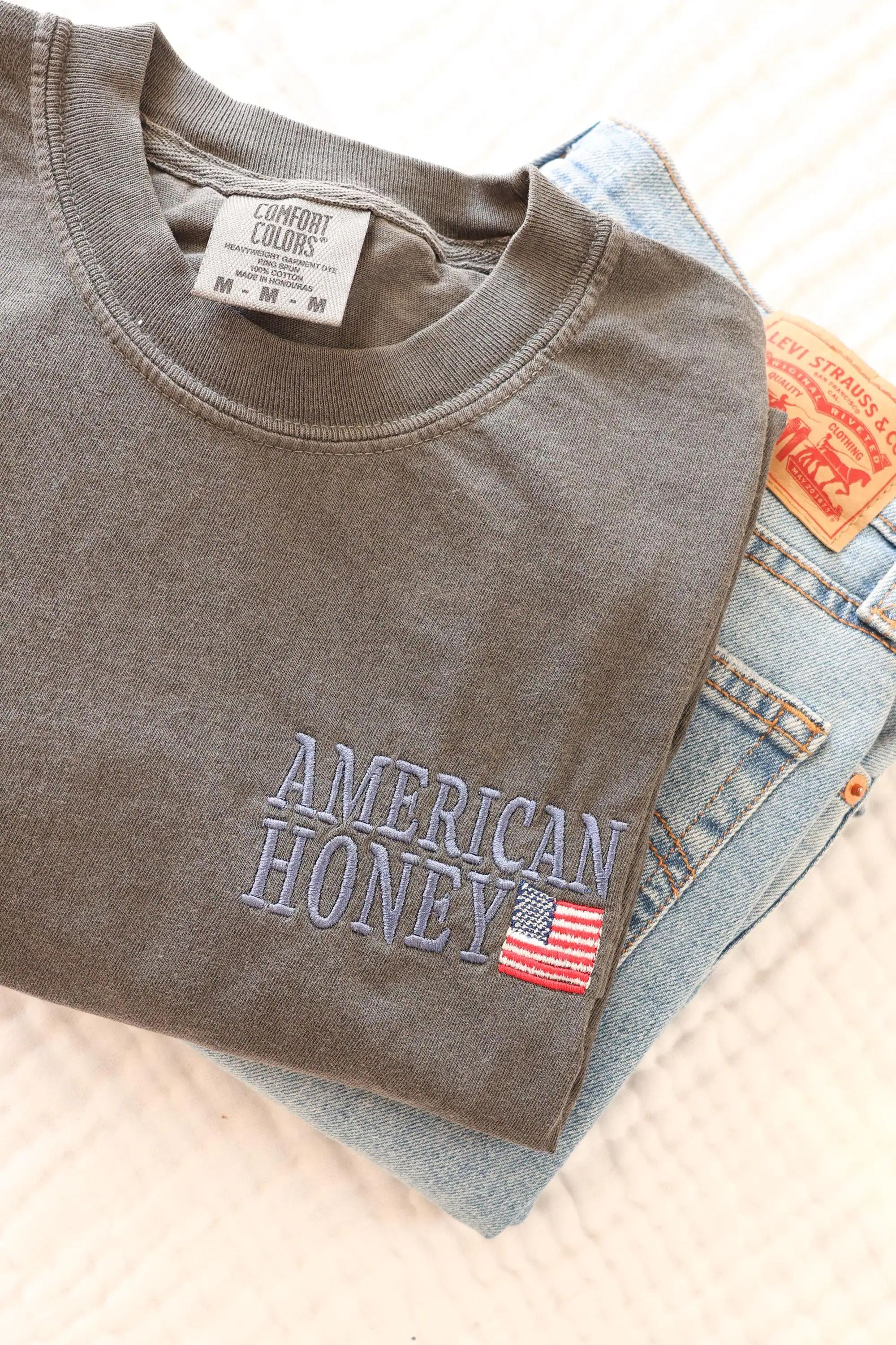 American Honey Embroidered Patriotic Tee Vintage USA 4th Of July Shirt pink s sweatshirt